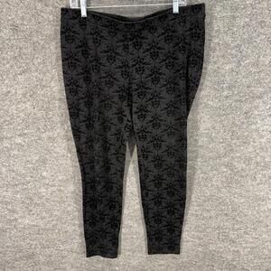 MeMoi Pants Women L/XL Black Geometric Mid Rise Flat Front Skinny Pull On Rayon